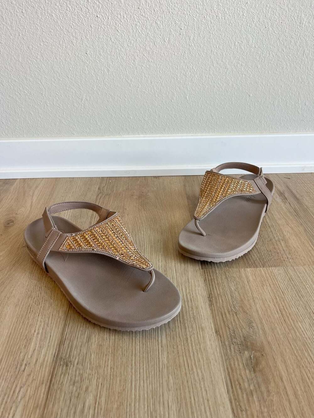 Skechers, Arch Fit, Meditation New Moon, Rhinestone Sandals, Taupe, 10
